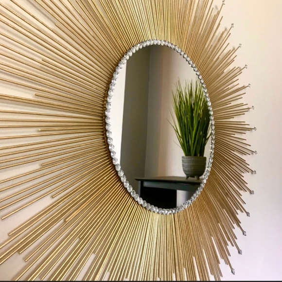 35" Gold Sunburst Mirror with Gems Home Decor Decorative Wall Mirror - Picture 7 of 9